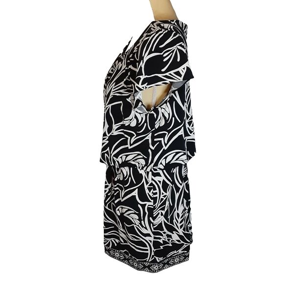 Alfani black white dress stretch polyester career PL cap sleeves elegant - Picture 4 of 5